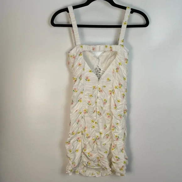 For Love & Lemons Celia Floral Embroidered Shirred Lace-Up Mini Dress XS - Picture 8 of 14